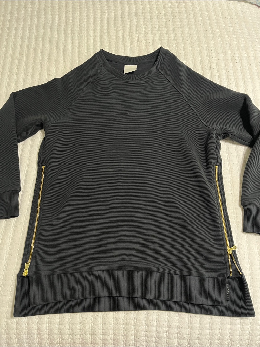 Varley Black Crewneck Sweatshirt with Gold Zipper Details